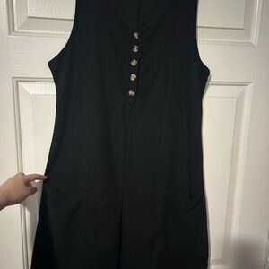 Black Sleeveless Button-Front Romper